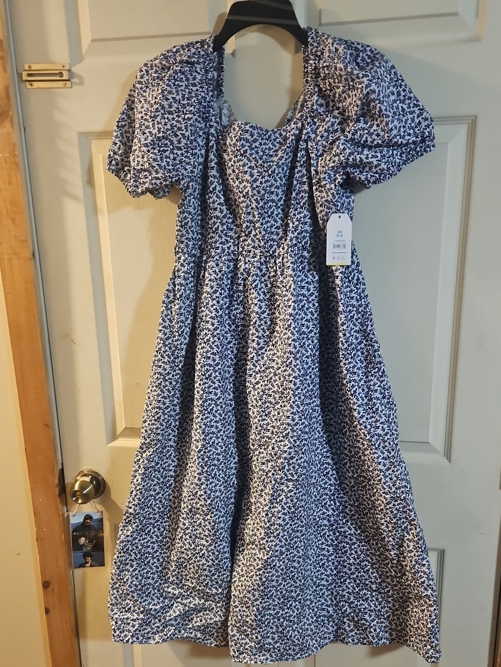 TIME AND TRU TIE BACK MIDI DRESS: BLUE: STRIPES/FLORAL: NEW WITH TAGS: XS (0-2)